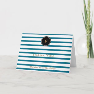Tarjeta De Agradecimiento Monograma personalizado con franja azul marino