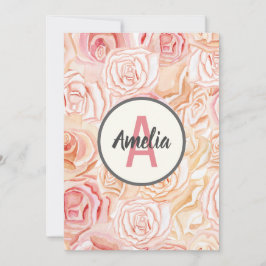Tarjeta De Agradecimiento Monograma personalizado de acuarela de melocotón y
