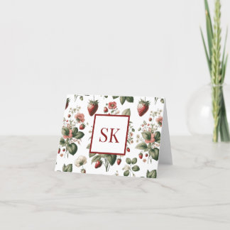 Tarjeta De Agradecimiento Monograma Personalizado de patrón de fresa y flora