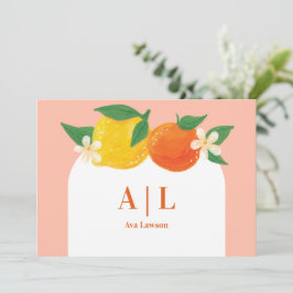 Tarjeta de agradecimiento monograma plana de cítri
