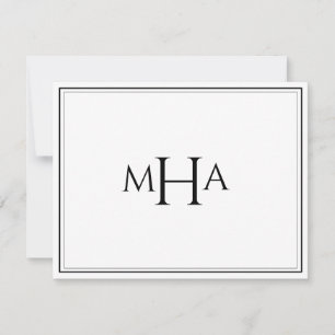 Tarjeta De Agradecimiento Monograma plano elegante en blanco y negro