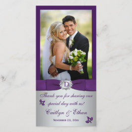 Tarjeta De Agradecimiento Monograma púrpura, Boda floral plateado