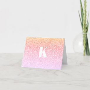 Tarjeta De Agradecimiento Monograma Purpurina arcoiris Glam Baby Shower Ombr