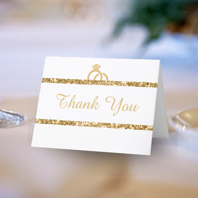 Tarjeta De Agradecimiento Monograma Purpurina blanco y dorado Boda inicial (White & Gold Glitter Monogram Initial Wedding Thank You Card)