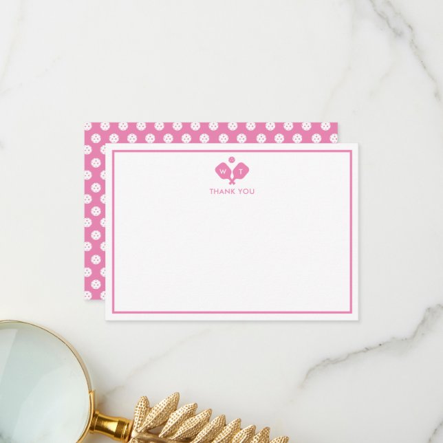 Tarjeta De Agradecimiento Monograma rosa blanco personalizado con bolas de b (Anverso/Reverso In Situ)