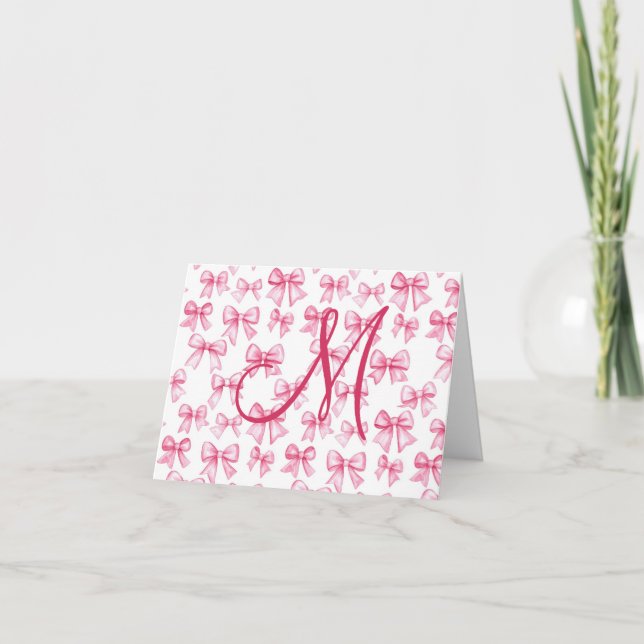 Tarjeta De Agradecimiento Monograma Rosa Coquette Estética Preppy (Anverso)