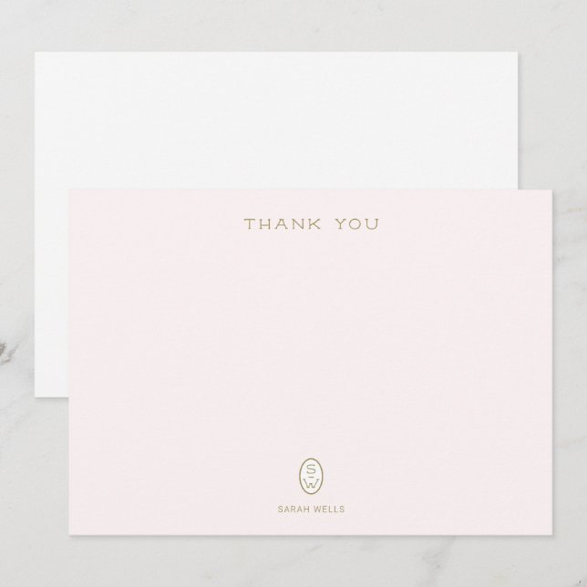 Tarjeta De Agradecimiento  Monograma rosa pálido elegante (Anverso / Reverso)