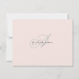 Tarjeta De Agradecimiento Monograma Rosa rubor y gris Plano
