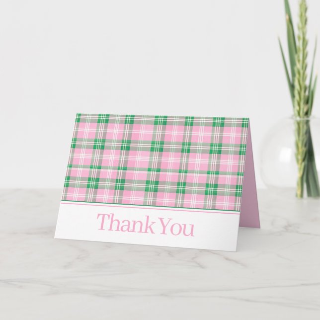 Tarjeta De Agradecimiento Monograma rosa y verde precoz (Anverso)