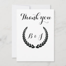 Tarjeta De Agradecimiento Monograma similar Elegante Boda negro y negro