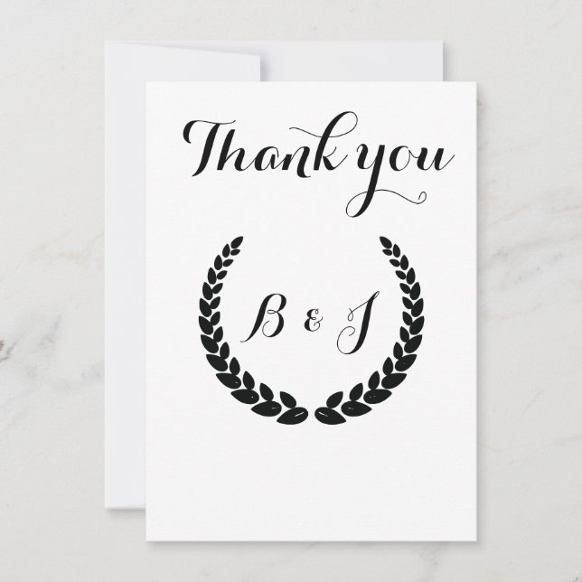 Tarjeta De Agradecimiento Monograma similar Elegante Boda negro y negro (Anverso)