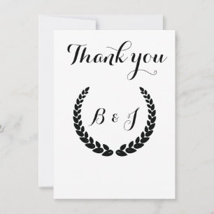 Tarjeta De Agradecimiento Monograma similar Elegante Boda negro y negro