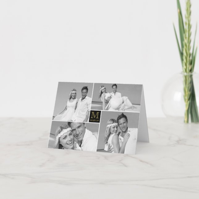 Tarjeta De Agradecimiento Monograma simple Caja 4 Boda multifotografía moder (Anverso)