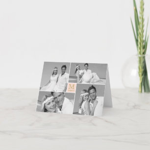Tarjeta De Agradecimiento Monograma simple Caja 4 Boda multifotografía moder