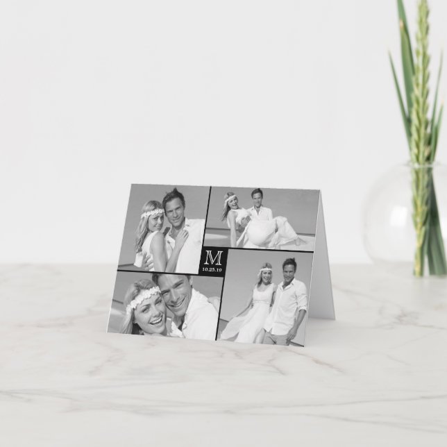 Tarjeta De Agradecimiento Monograma simple Caja 4 Boda multifotografía moder (Anverso)