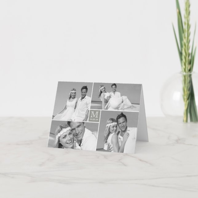 Tarjeta De Agradecimiento Monograma simple Caja 4 Boda multifotografía moder (Anverso)