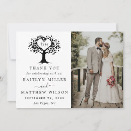 Tarjeta De Agradecimiento Monograma simple negro y blanco Boda de árbol del 