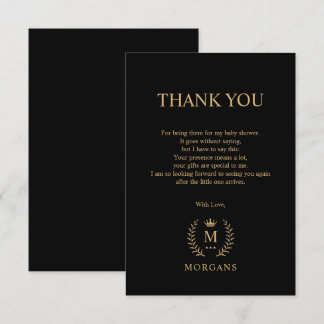 Tarjeta De Agradecimiento Monograma Simple y Elegante de Oro Negro