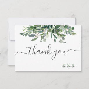 Tarjeta De Agradecimiento Monograma Verde Goma Azul Eucalyptus Gracias