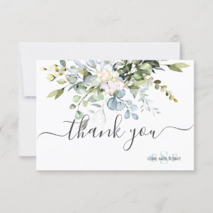 Tarjeta De Agradecimiento Monograma Verde Goma Azul Eucalyptus Gracias