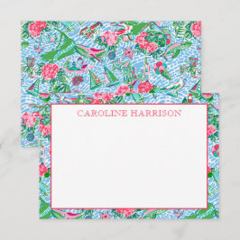 Tarjeta De Agradecimiento Monogramación del patrón de Nantucket Preppy Palm