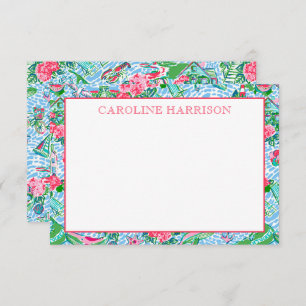 Tarjeta De Agradecimiento Monogramación del patrón de Nantucket Preppy Palm 