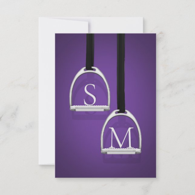 Tarjeta De Agradecimiento Monogramado Stirrup Irones Dardo Morado Ecuestre (Anverso)