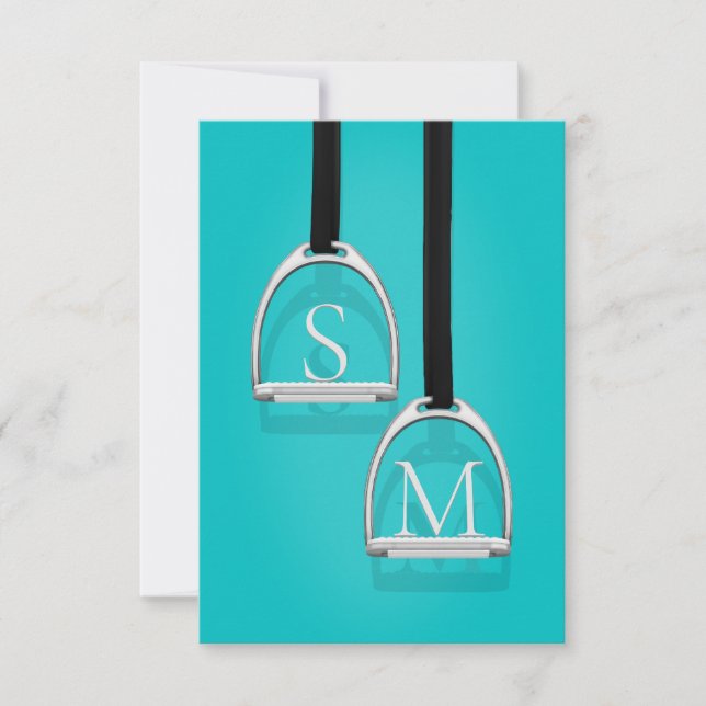 Tarjeta De Agradecimiento Monogramado Stirrup Irones Turquesa Ecuestre (Anverso)