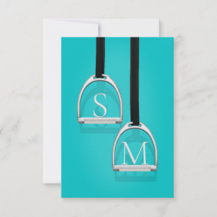 Tarjeta De Agradecimiento Monogramado Stirrup Irones Turquesa Ecuestre