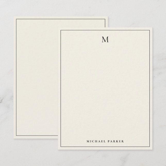 Tarjeta De Agradecimiento Monogrammed Black & Ecru Professional  (Anverso / Reverso)