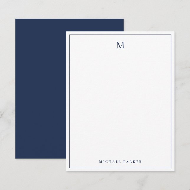 Tarjeta De Agradecimiento Monogrammed Modern Blue Professional  (Anverso / Reverso)
