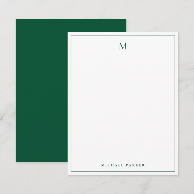 Tarjeta De Agradecimiento Monogrammed Modern Green Professional  (Anverso / Reverso)