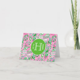 Tarjeta De Agradecimiento Monogramo de Mapa de Texas: Pink & Green Preppy