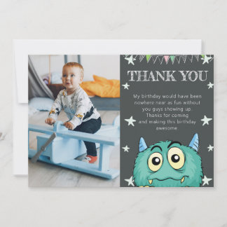 Tarjeta De Agradecimiento Monster Theme Photo Birthday
