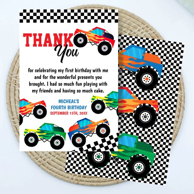Tarjeta De Agradecimiento Monster Truck Necesita cuatro velocidades de cumpl (Subido por el creador)
