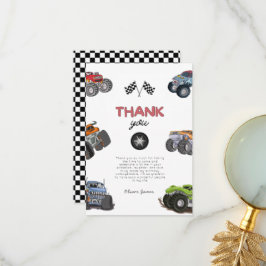 Tarjeta De Agradecimiento Monster truck, start your engine boy birthday