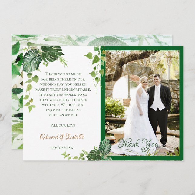 Tarjeta De Agradecimiento Monstera deja Boda (Anverso / Reverso)