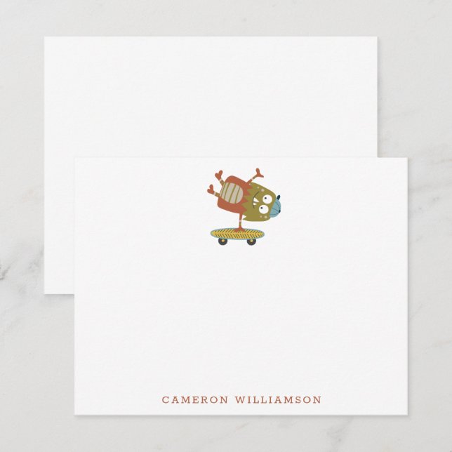 Tarjeta De Agradecimiento Monstruo de skateboard Cute Stationery personaliza (Anverso / Reverso)