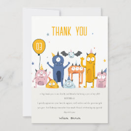 Tarjeta De Agradecimiento Monstruos de Fiesta Amarillos Divertidos Cumpleaño