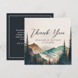 Tarjeta De Agradecimiento Montañas acuáticas Boda de bosque de pinos