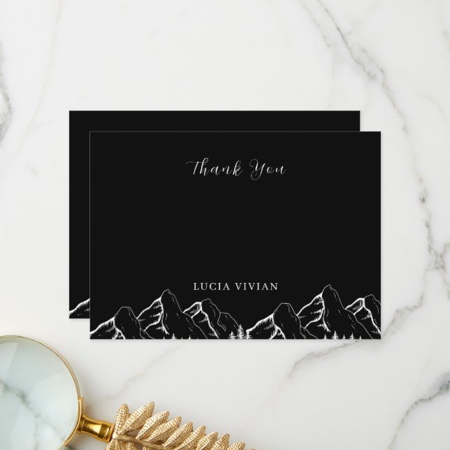 Tarjeta De Agradecimiento Montañas al aire libre Pine Tree Black Bridal Show (Anverso/Reverso In Situ)