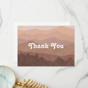 Tarjeta De Agradecimiento Montañas Boho Llanura Retro Rosa
