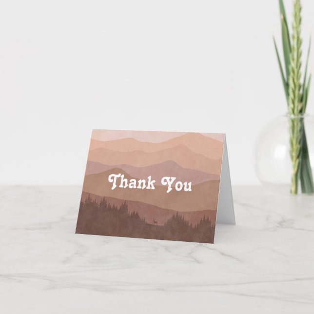 Tarjeta De Agradecimiento Montañas Boho Retro Rosa Doblado (Anverso)