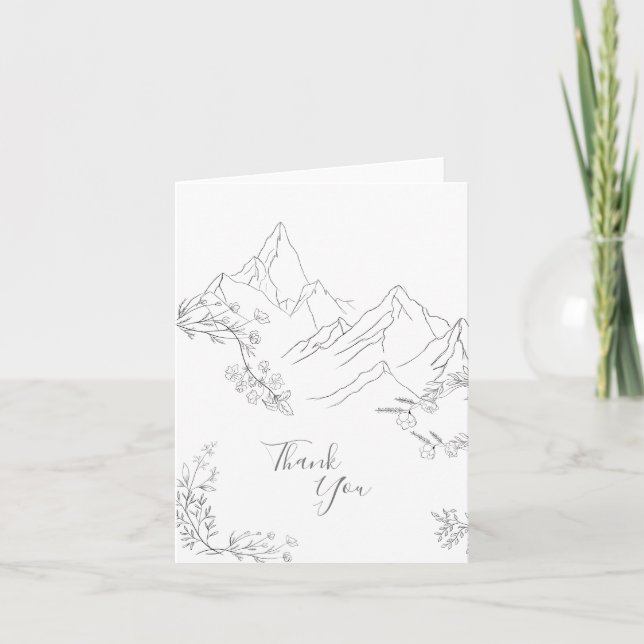 Tarjeta De Agradecimiento Montañas bonitas, flores y ramas (Anverso)