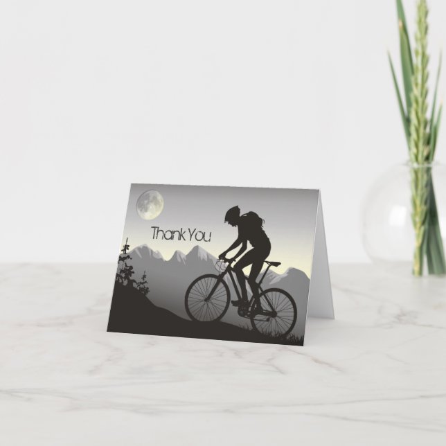 Tarjeta De Agradecimiento Montañas de ciclismo de montaña con luna llena (Anverso)