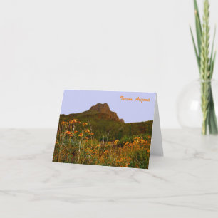 Tarjeta De Agradecimiento Montañas de Tucson y flores silvestres al atardece