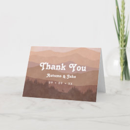 Tarjeta De Agradecimiento Montañas Retro y Boda rosa polvoriento