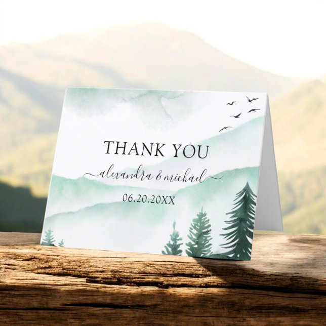 Tarjeta De Agradecimiento Montañas Rústicas Selva acuarela moderna (Subido por el creador)