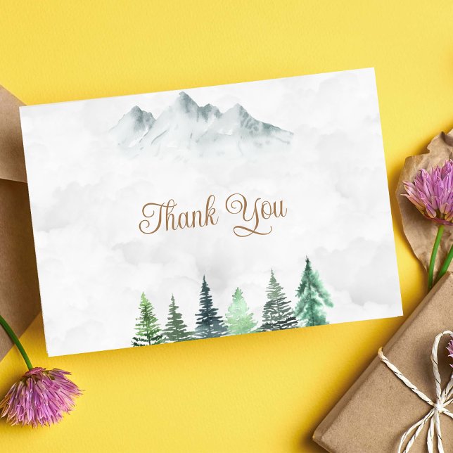 Tarjeta De Agradecimiento Montañas rusticas y Boda de acuarela forestal (Subido por el creador)