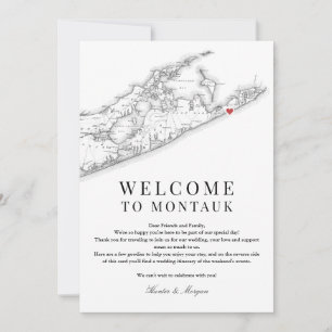 Tarjeta De Agradecimiento Montauk NY Map Boda Carta de bienvenida Blanco neg